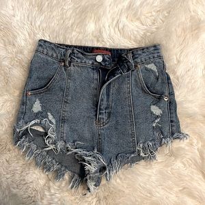 High waisted ripped jean shorts